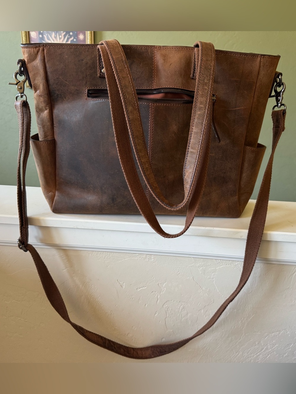 Portland Leather Brown Messenger Tote with Detachable Strap